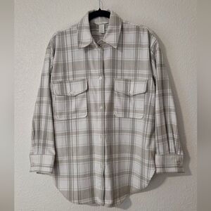 H&M Plaid Shacket Button Up Overshirt Neutral Grunge Cozy Layering Small